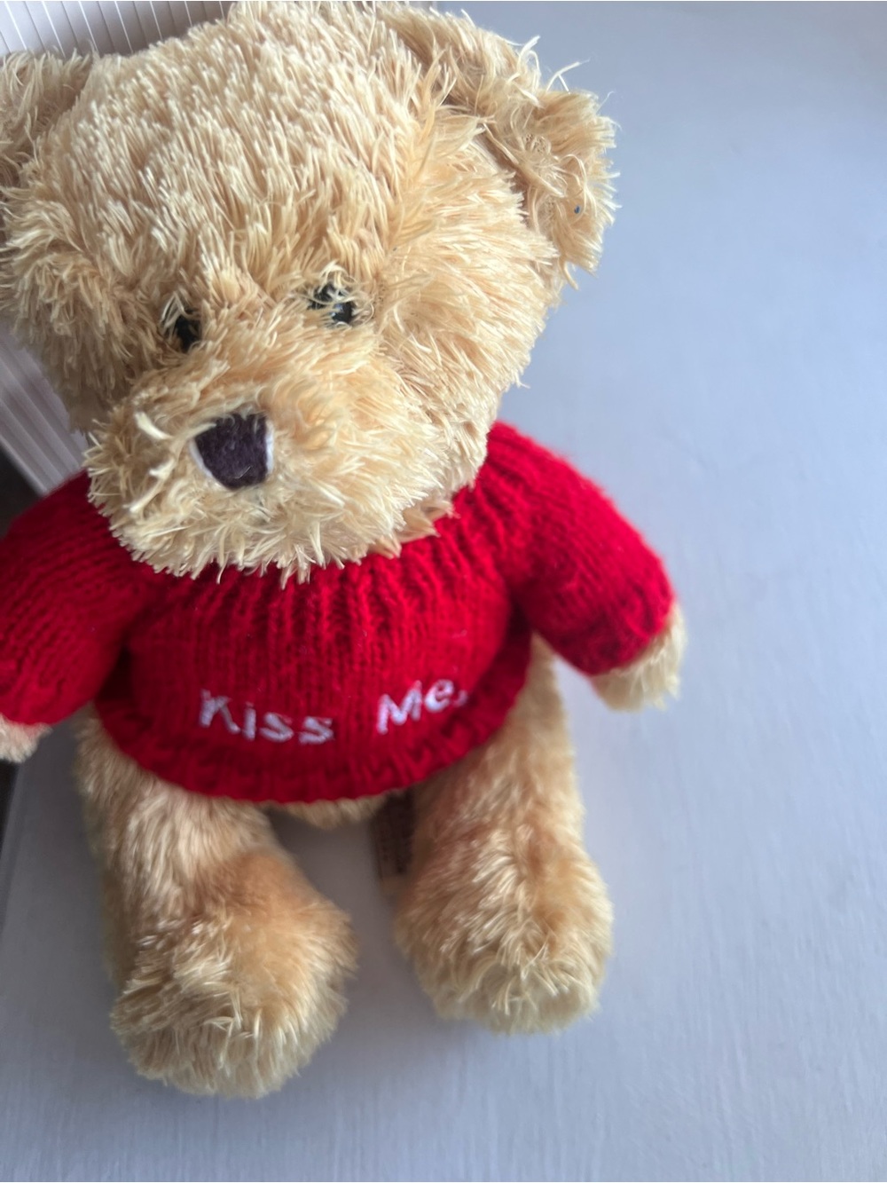 Plush Tan Teddy Bear with Red 'Kiss Me' Sweater